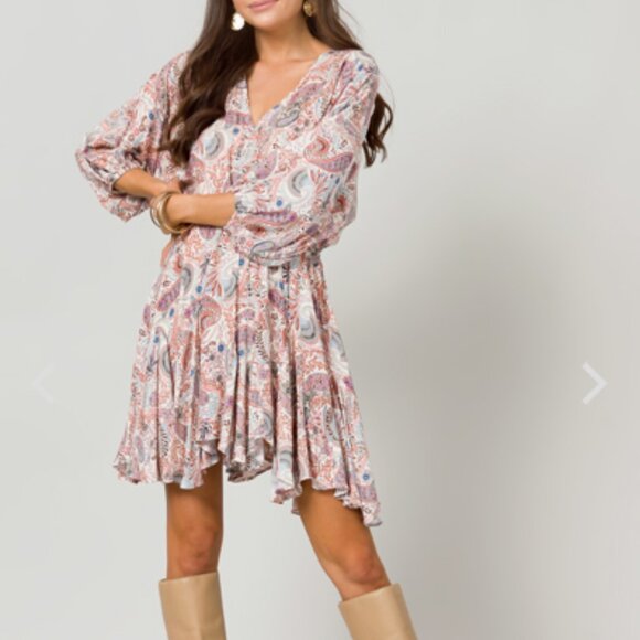 mittoshop Dresses & Skirts - Boho Mittoshop Paisley & Floral Dress ~ V-neck ~ Flowy ~ Mauve ~ Cowgirl core